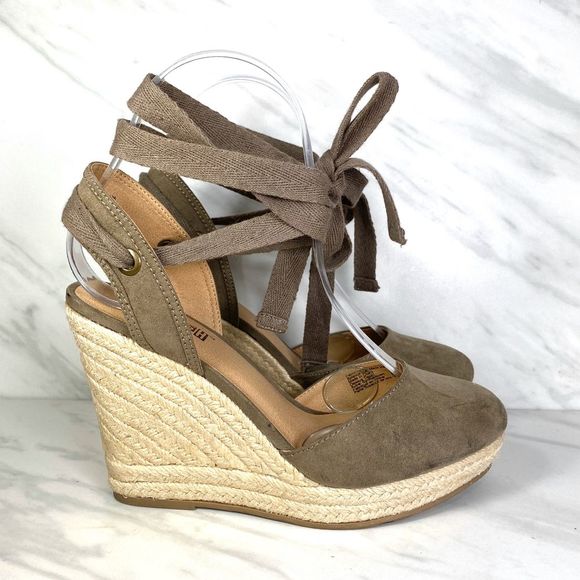 Brash Shoes - Brash Brown Faux Suede Wedge Espadrilles Sz 6.5W